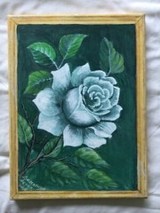 Original Painting Art White Rose Flower Acrylic on Canvas 9 x 12 in