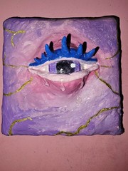 Original Textured Crying Eye Painting 4×4 Mixed Media Canvas Purple Pink Art
