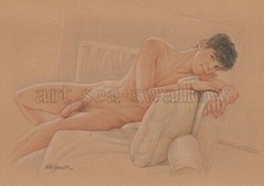 Original drawing A4 Art Colored Pencil painting male model on kraft paper new170