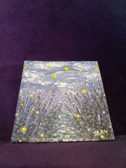 Original Painting Fireflies Wildflowers Flower Landscape Firefly ART 4×4 Artwork