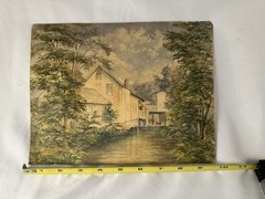 antique original watercolor Architecture Grain Mill River 10” x 7 1/2” Unsigned