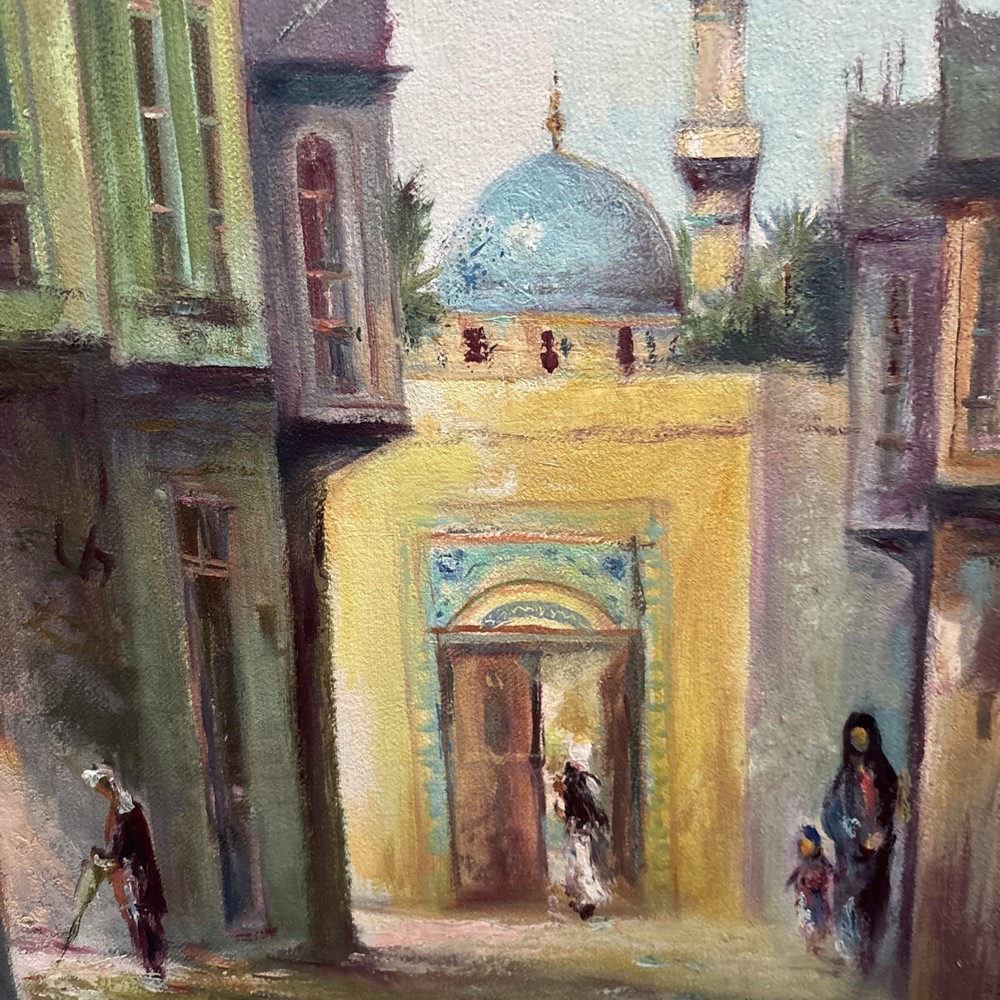Vintage Oil Painting Constantinople City Scene Mosque Framed 25×21”