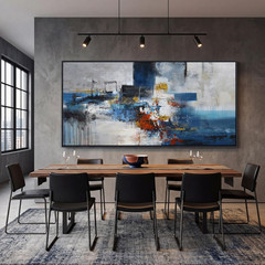 Extra Large Blue Abstract Canvas Art for Modern Living Room 29x58IN