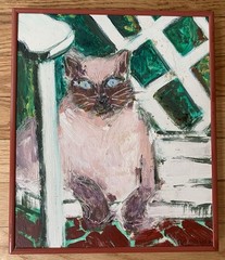 Vtg Cat Painting Retta Robbins Fredericksburg VA Avant-Garde Signed Original Art