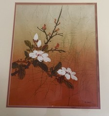 Original Batik Signed P. Chan Framed 12”x10” Art On 18”x16” Frame Spring Flowers