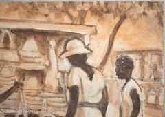 Beautiful Eleanor J Mathews Oil Painting Tropical Island Street Vendor FINE 4