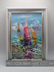 Yacht Sailing Original Oil Painting Sea Adventure Impasto Nautical Gift 4×6