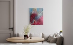 24×30 Inch Blue and Red Original Fluid Abstract Painting, Contemporary, „Fusion“