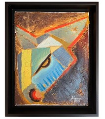 Oil Painting 8 x 10 Framed Textured Colorful Bull Cubist Cuban Art SFAStudio