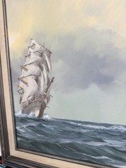 Vintage Oil Painting Sailing Ships Seascape 20×24 Framed Nautical Wall Art