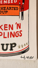 ANDY WARHOL 28×20 in. Oil on canvas (Campbells soup) signed & stamped. Pop art