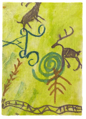 Original ACEO Fabric on Paper, Stone Petroglyph Design