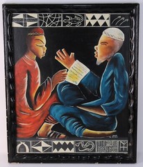 Unique Muslim Men Expressionism Art On Wood Signed Momo
