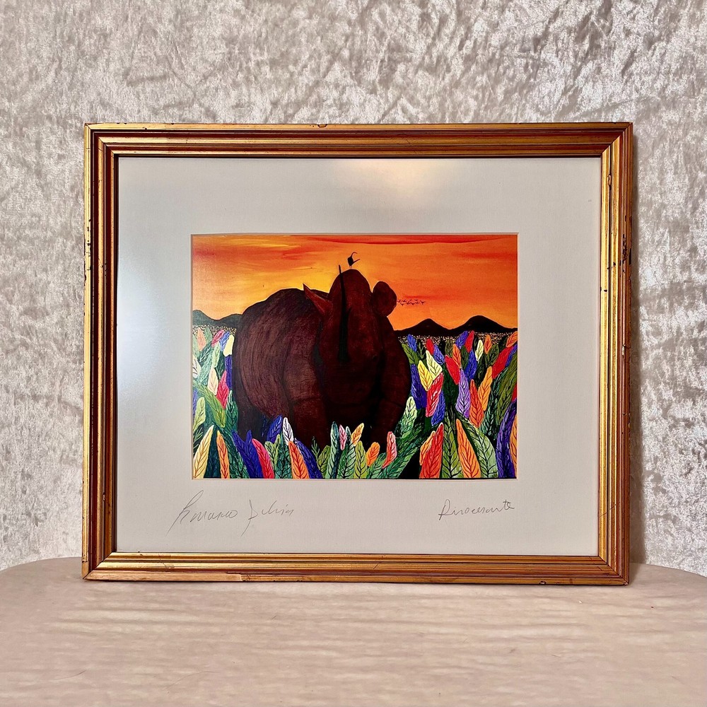 VTG Framed & Signed Print „Rhinocironte“ by Columbian Artist Francisco Sanabria