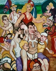Ferdie Pacheco “La Playa” Ybor City, Tampa, Oil on Canvas 30″ x 24″