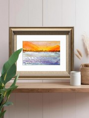 Lakescape At Sunset Original Impressionist Watercolor 5×7 Cotton Artist Signed