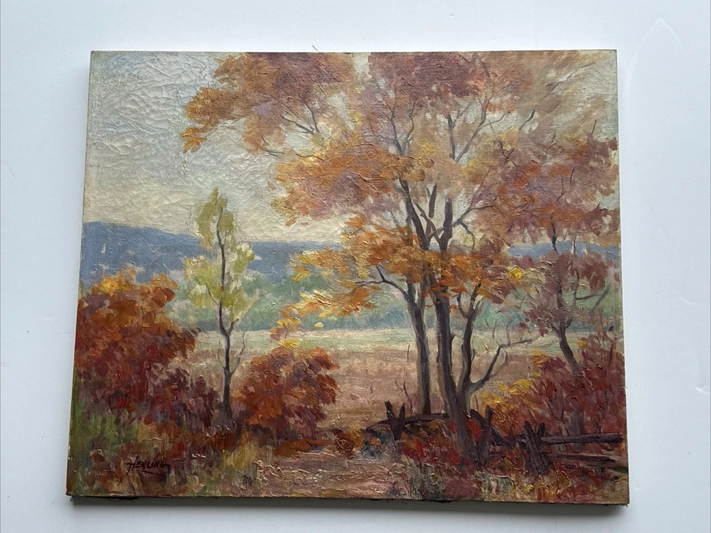 ANTIQUE IMPRESSIONIST PAINTING LANDSCAPE AMERICAN HENLINE LISTED FAMOUS AS IS
