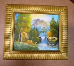 WATERFALL MOUNTAIN PINE TREE VIEW HAND PAINTED 10″ OIL PAINTING ART GIFT 337