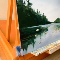 11×14 Maine Original Oil Painting Acadia Jordan Pond Landscape Blue Sky Signed