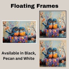 Colorful Birds on Floral Branch in Spring Flat Rolled, Framed or Wrapped Canvas