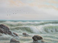 George Howell Gay large marine beach watercolor Circa 1910 signed and matted