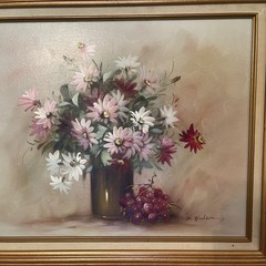 Vtg Floral Oil Painting Signed M Hudson Pink Daisies Still Life Framed 24.5”x20”