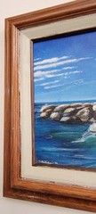 Vintage Original Acrylic On Wood Board Lighthouse/ Seascape Painting 17×14