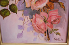 VTG 1980’S SMALL FRAMED ORIGINAL OIL ROSE FLOWERS BOUQUET CUBAN ARTIST ZOE CUTIE