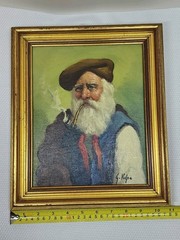 Vintage signed Guido Volpe Painting on Canvas, „Man with Pipe“