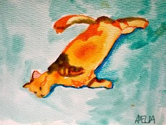 Cat Study II Original Art Painting OOAK Cat Art Mini 5″ x 7″ Whimsical