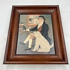 Vintage Charles Wysocki Wooden Framed Panel Man & Dog Mid-Century Art Primitive