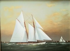 VINTAGE SAILBOAT PAINTING~VERNON BROE~ME./MA. ARTIST-LOOK !