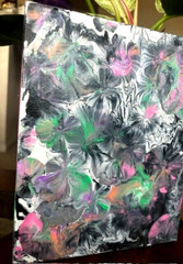 Original Abstract Painting Flowers Green & Black Splash of Color Acrylic