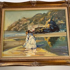 Impressionist Painting Craig Nelson Beach Coastal Woman Landscape Listed Rare