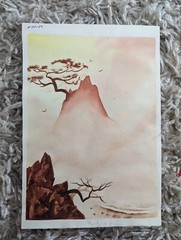 Unsigned Unknown Double Sided Water Color Painting Tree Cherry Blossom Red 1984