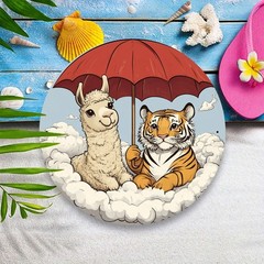 Round Vintage Metal Sign with Alpaca and Tiger Pattern
