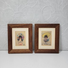 Vintage De Grazia Framed Miniature Prints Signed Flower Boy Flower Girl 1970s