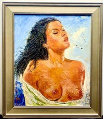 Original Very Rare Large Artist Morris Katz Oil Painting on Board „Naked Women“
