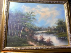 „River And Forest Landscape Scene“ Oil On Canvas Painting – Framed