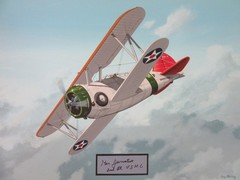 Raymond Waddey Painting USMC Grumman F3F-2 Biplane Signed Ken Jernstedt, 18″x24″