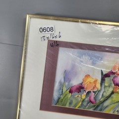 Original Watercolor Iris Painting Signed RJ Erickson Framed Matted 14.5×11″
