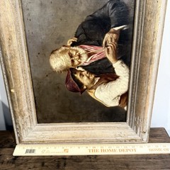 Antique Oil Painting Old Man & Boy Genre Pipe Scene Signed D Triouelli Framed