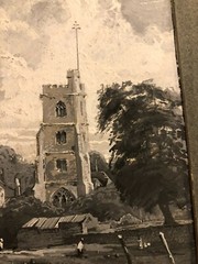 Antique Published Signed Illustration Art Painting Boats Thames Church HySandham