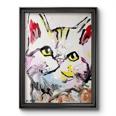 Original Art Cat 14×11 Abstract Expressionist Animals Painting Canvas By Aleph