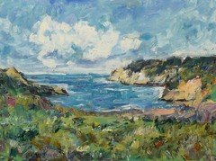 Art Orig. Signed Oil Painting by RM Mortensen „Day Trip“ Beach Coast Ocean 12×16