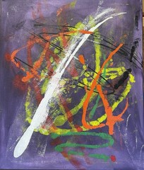 Abstract Painting – Purple Background, Multicolor Brushstrokes, Unframed