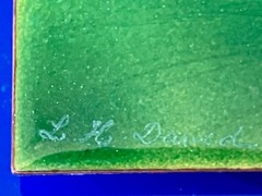 „Le Bocal“ Enamel on Copper Plaque LILYANNE HUGUET DAVID on Blue Plexiglass