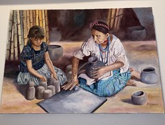 Guatemalan Folk Art Oil Painting Women Maya Pottery Making De Leon Campos 1980