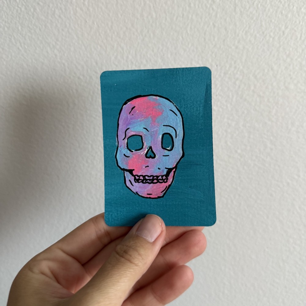 ACEO Original Acrylic Painting Colorful Skull Skeleton Bones | Prism Bones #3/3
