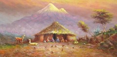 OSWALDO MONCAYO „EL COTACACHI ECUADOR“ ORIGINAL OIL ON CANVAS LANDSCAPE PAINTING